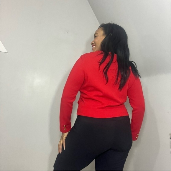 Vintage red double breasted knit cardigan wool sweater Medium preppy military - Picture 6 of 11